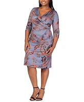 24seven Comfort Apparel Plus Faux Wrap Printed Dress