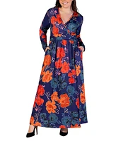 24seven Comfort Apparel Plus Floral Long Sleeve Maxi Dress