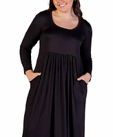 24seven Comfort Apparel Plus Long Sleeve Maxi Dress with Pockets