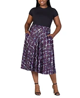 24seven Comfort Apparel Plus Elastic Waist Midi Skirt with Pockets