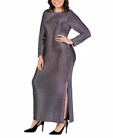 24seven Comfort Apparel Plus Long Sleeve Shimmery Maxi Dress