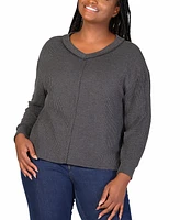 24seven Comfort Apparel Plus Fit Ribbed Knit V-Neck Top