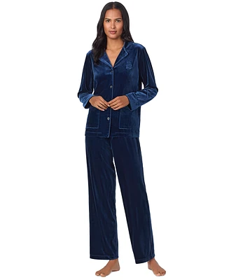 Lauren Ralph Women's Velvet Notched-Collar Pajama Set