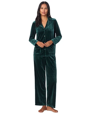 Lauren Ralph Women's Velvet Notched-Collar Pajama Set