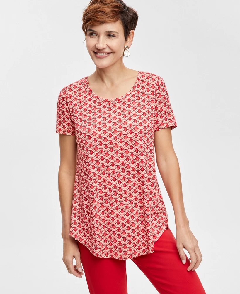 Jm Collection Women's Printed Scoop-Neck T-Shirt, Created for Macy's