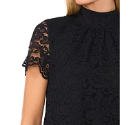 CeCe Women's Lace Mock Neck Cap Sleeve Blouse