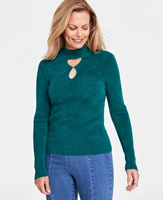 I.n.c. International Concepts Women's Chenille Ribbed Cutout Sweater, Created for Macy's