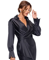 Xscape Women's Satin Shirtdress Gown