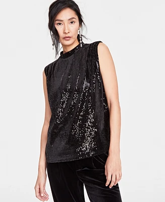 I.n.c. International Concepts Women's Sequin Cowlneck Muscle Tee, Created for Macy's