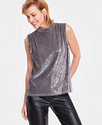 I.n.c. International Concepts Women's Sequin Cowlneck Muscle Tee, Created for Macy's