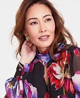 I.n.c. International Concepts Women's Printed Long-Sleeve Mock-Neck Blouse, Created for Macy's