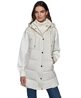 Karl Lagerfeld Paris Women's Embellished Hooded Puffer Coat