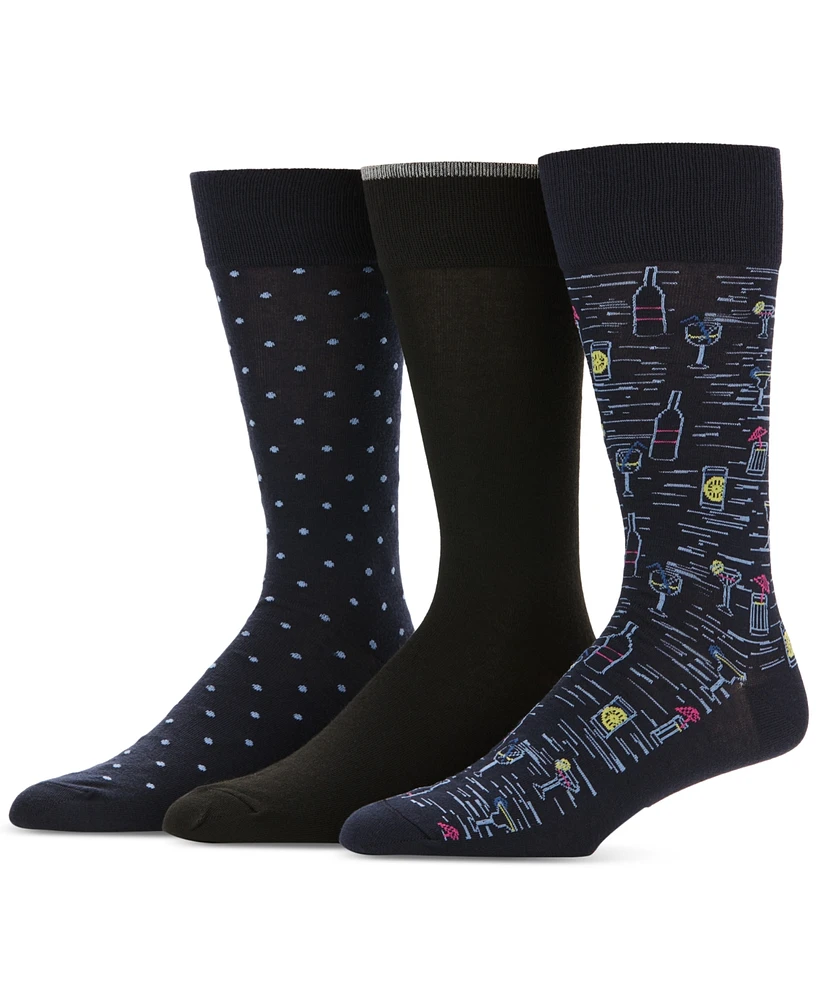 Perry Ellis Portfolio Men's 3-Pack Cocktail and Dot Print Dress Socks