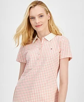 Tommy Hilfiger Women's Houndstooth-Print Collared Top