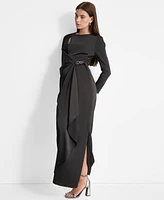 Dkny Women's Cutout Draped Long-Sleeve Gown