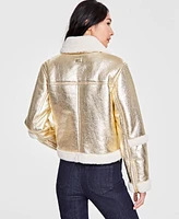 I.n.c. International Concepts Women's Cropped Metallic Aviator Jacket, Created for Macy's