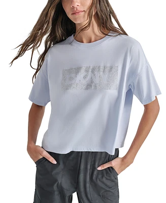 Dkny Women's Cotton Rhinestone-Graphic Cropped T-Shirt