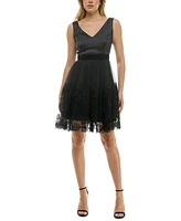 Taylor Women's Embellished Mesh Skirt Fit & Flare Dress