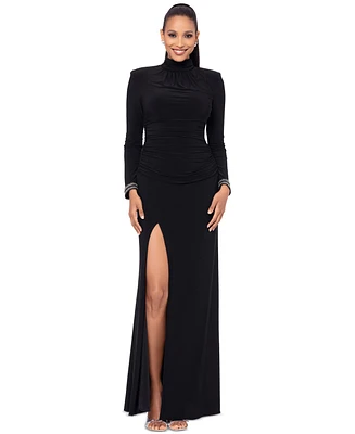 Betsy & Adam Women's Embellished Long-Sleeve Ruched Gown