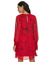 Calvin Klein Women's Long-Sleeve Printed Chiffon Dress