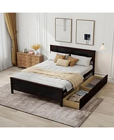 Gymax Full Size Wooden Bed Frame with 2 Storage Drawers & Under-bed Storage Espresso