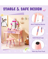 Costway Kids Vanity Set Princess Makeup Pretend Play Dressing Mirror