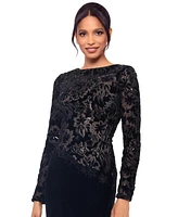 Betsy & Adam Petite Embroidered Velvet Evening Gown