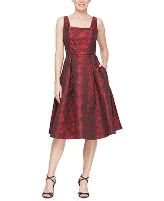 Alex Evenings Women's Square-Neck Jacquard Fit & Flare Dress