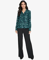 Calvin Klein Women's Printed Ruffle-Trim Button-Front Shirt