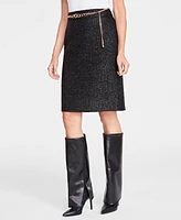 I.n.c. International Concepts Women's Tweed Belted Skirt, Created for Macy's