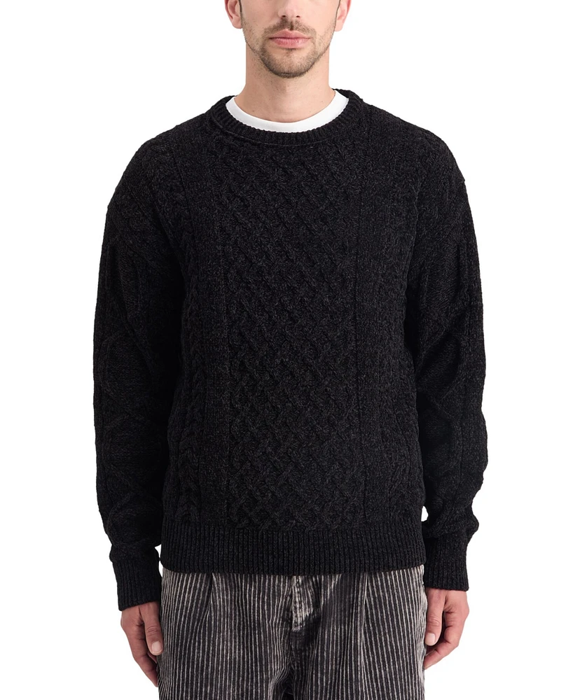 Scotch & Soda Men's Crewneck Extra Dropped Shoulder Chenille Cable Sweater