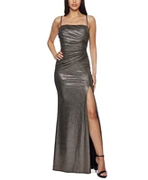 B Darlin Juniors' Sleeveless Ruched Metallic Gown