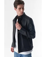 Men's Genuine Leather Snap Detail Jacket