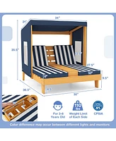 Costway Kids Double Chaise Lounge Patio Lounge Chair with Cup Holders & Awning