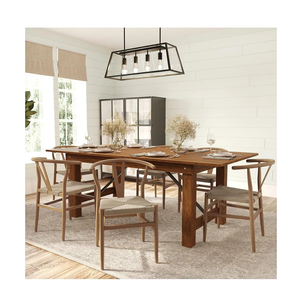 Merrick Lane Staci Set Of 2 Stack Dining Chairs With Wishbone Style Design, Solid Wood Frames, Woven Kraft Paper Rope Seats