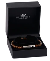 Rhona Sutton Silver Stainless Steel Tigers Eye Bead Bracelet