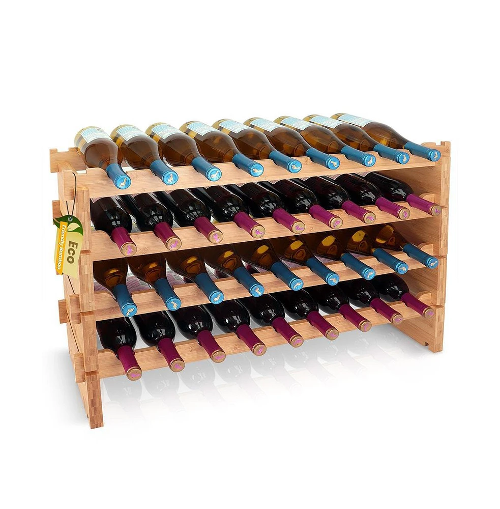 NutriChef Stackable Wine Storage Rack - Wine Rack with 36 Bottle Slots, 4-Tier Modular Wine Display Shelves