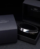 Rhona Sutton Silver Stainless Steel Contemporary Threaded Leather and Chain Bracelet