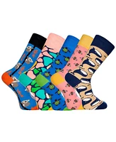 Love Sock Company Men's Luxury Cotton Patterned Novelty Crew Socks with Seamless Toe. Novelty Animals Bundle Sock, Pack Of 5