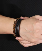 Rhona Sutton Black Tigers Eye Weaved Leather Stainless Steel Bracelet