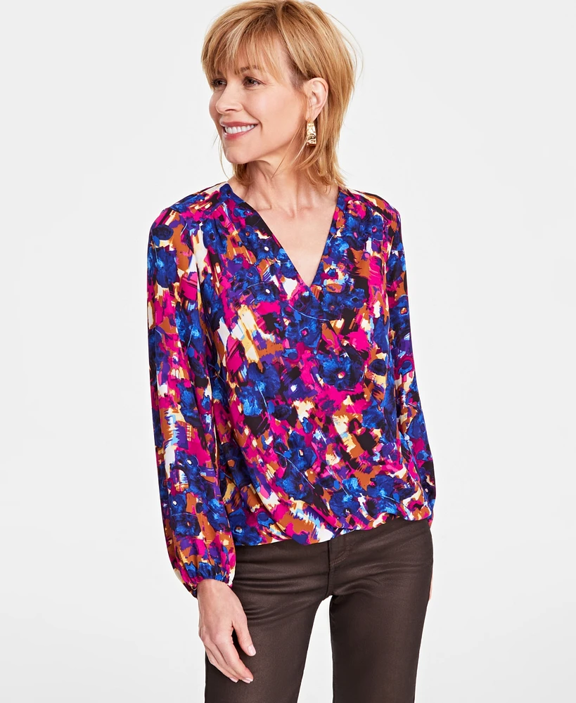 I.n.c. International Concepts Women's Printed Surplice Wrap Blouse