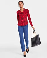 I.n.c. International Concepts Women's Printed Long-Sleeve Utility Blouse, Created for Macy's