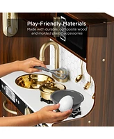 Best Choice Products Pretend Play Kitchen Wooden Toy Set for Kids w/ Telephone, Utensils, Oven, Microwave