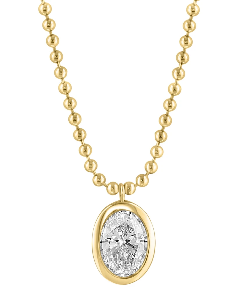 Effy Lab Grown Diamond Oval Bezel Beaded 18" Pendant Necklace (2 ct. t.w.) in 14k Gold