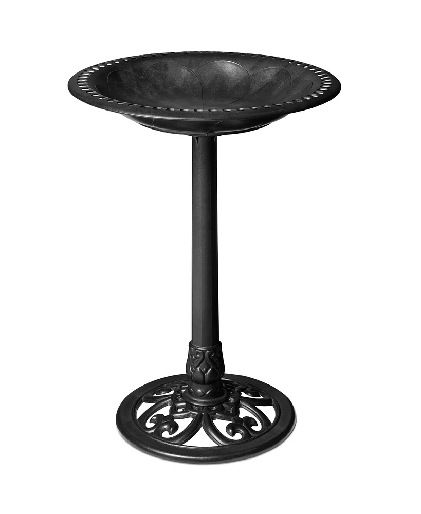 Best Choice Products Outdoor Rustic Pedestal Bird Bath Accent for Garden, Yard w/ Fleur-de-Lis Accents