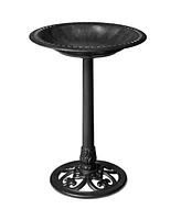 Best Choice Products Outdoor Rustic Pedestal Bird Bath Accent for Garden, Yard w/ Fleur-de-Lis Accents