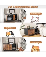 Sugift Cat Litter Box Enclosure with Double Door Cabinet