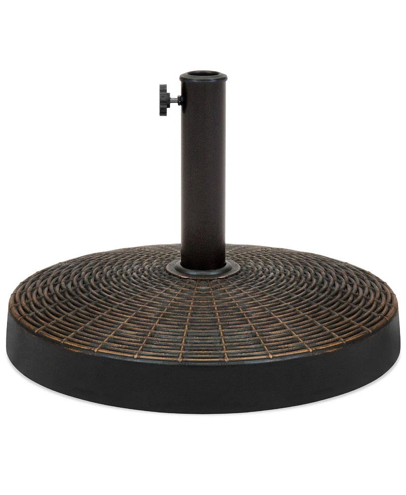 Best Choice Products 55lb Round Wicker Style Resin Patio Umbrella Base Stand w/ 1.75in Hole, Bronze Finish - Black