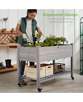 Best Choice Products Raised Garden Bed 48x23x32in Wood Mobile Elevated Planter w/ Wheel Locks, Shelf, Liner
