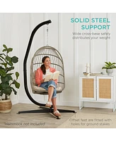 Best Choice Products Metal Hanging Hammock C-Stand for Chair/ Weather-Resistant Finish, Offset Base - Stand Only - Black